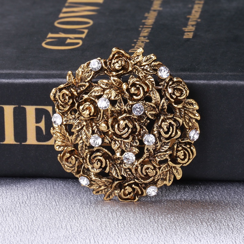 Ghim Cài Áo Hình Hoa Hồng Đính Đá Phong Cách Retro