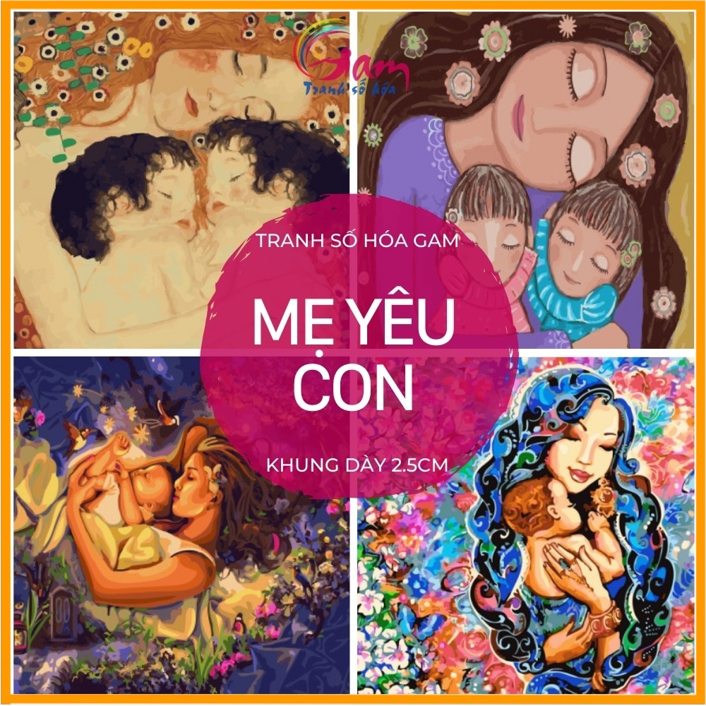 Tranh tự tô màu sơn dầu số hóa Tranhsohoavn ❤️TÌNH MẪU TỬ❤️ Mẹ ôm con CN0560