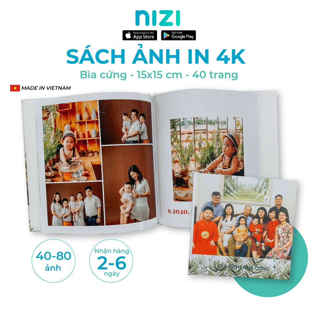 In sách ảnh theo yêu cầu bìa cứng 40 trang 15 x 15cm - In 4K siêu nét trên app NIZI