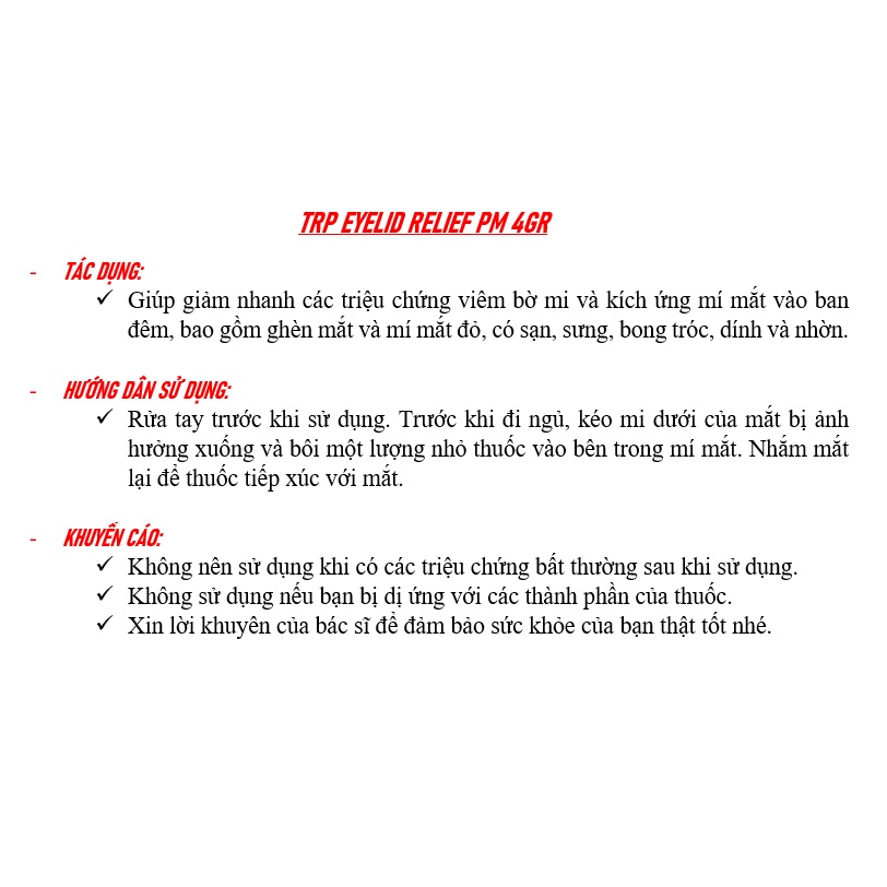 [DATE 03/2022] THE RELIEF PRODUCTS - NHỎ MẮT TRP EYELID RELIEF PM 4GR