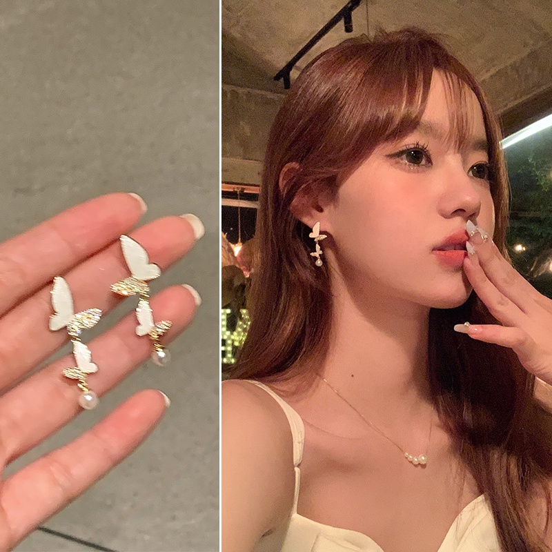 Bông Tai Mạ Bạc 2022 Hình Bướm Đính Ngọc Trai Sang Trọng Thời Trang Cho Nữ