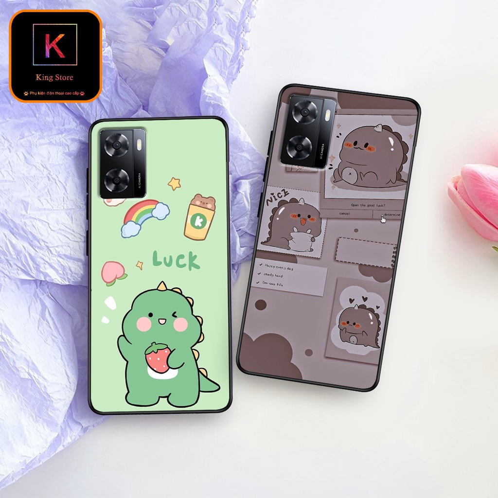 Ốp lưng Oppo A57 - Oppo A57 5G - Ốp in hình khủng long DinoCute - Lưng nhám viền TPU