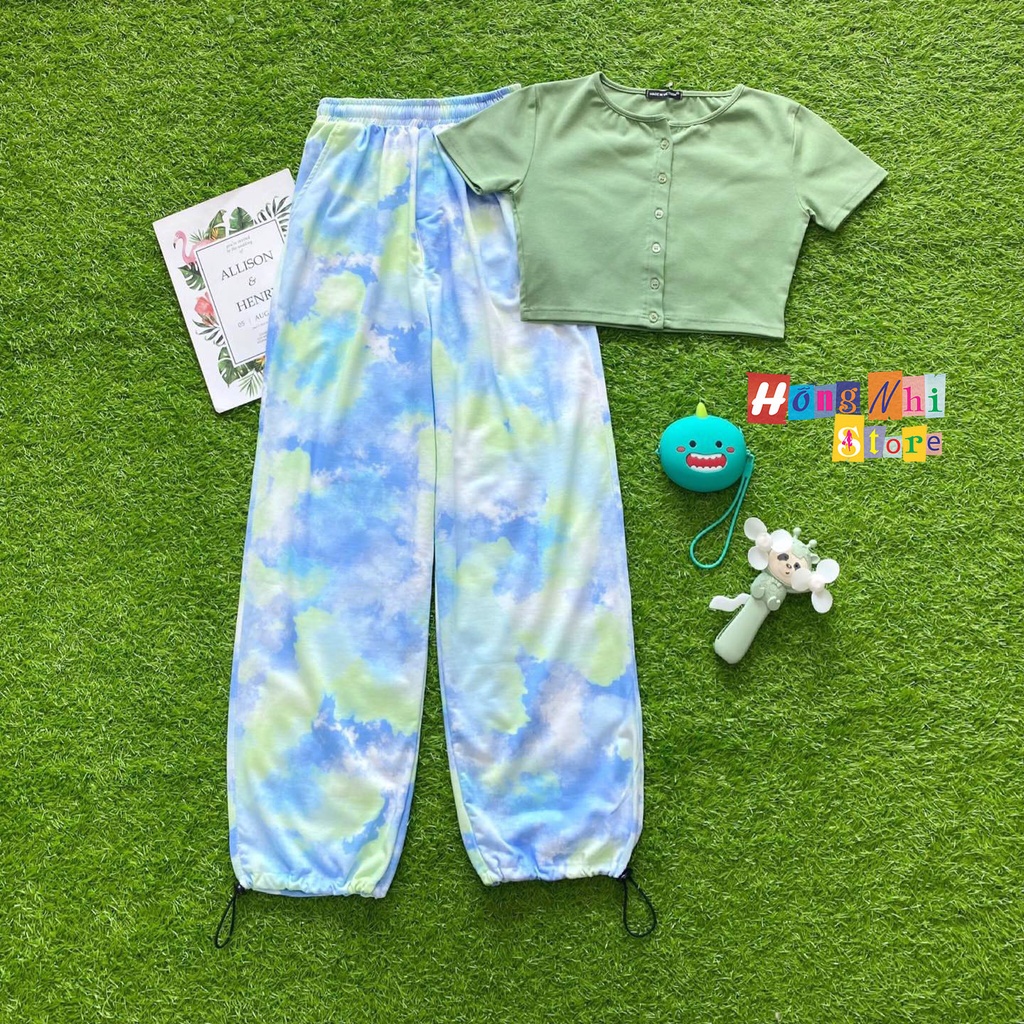 Quần Jogger 3D Ulzzang Unisex Jogger Loang Màu Dây Rút Lai Ống Rộng Xanh Bầu Trời - MM