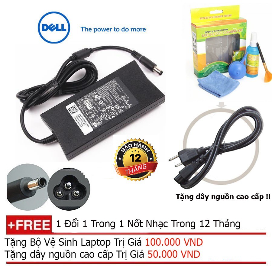 SẠC LAPTOP DELL 19.5V-4.62A Slim - Hàng nhập khẩu + Tặng dây nguồn dài 1.8m, bộ vệ sinh laptop