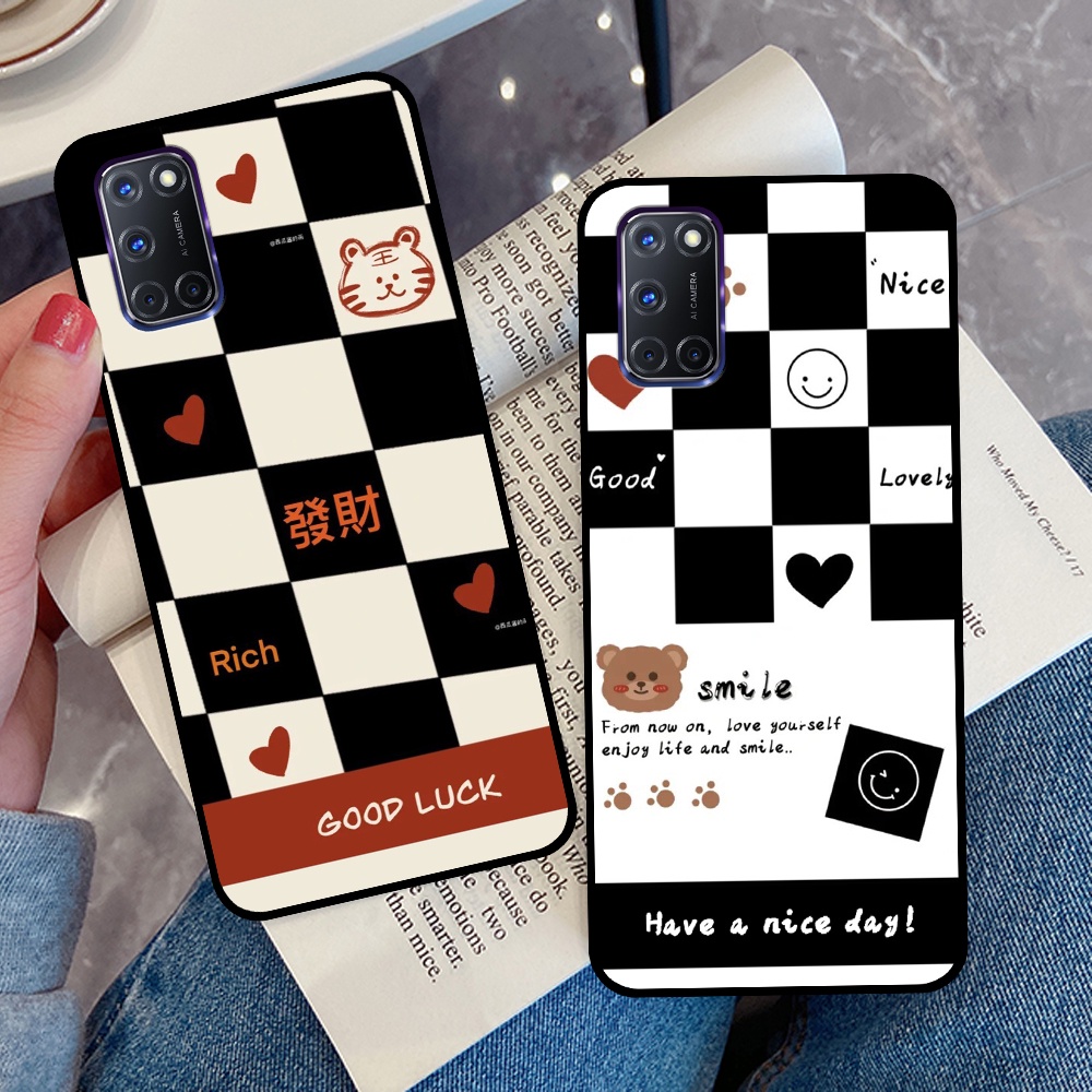 Ốp Oppo A52 / A92 in hình sọc caro, họa tiết đen trắng dễ thương