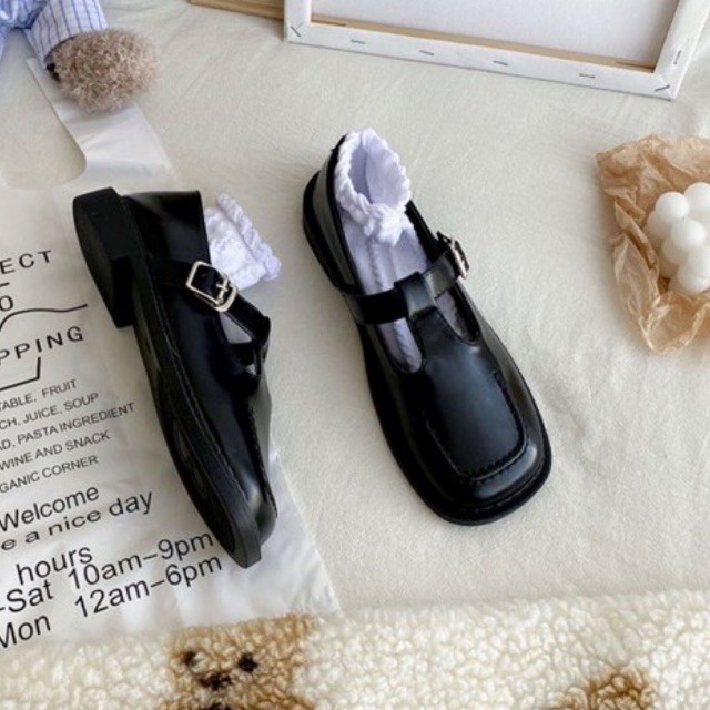 Giày oxford Loafer da mềm mũi vuông có quai vintage cổ điển Mori Girl ulzzang Hàn Quốc [Yannie] | BigBuy360 - bigbuy360.vn
