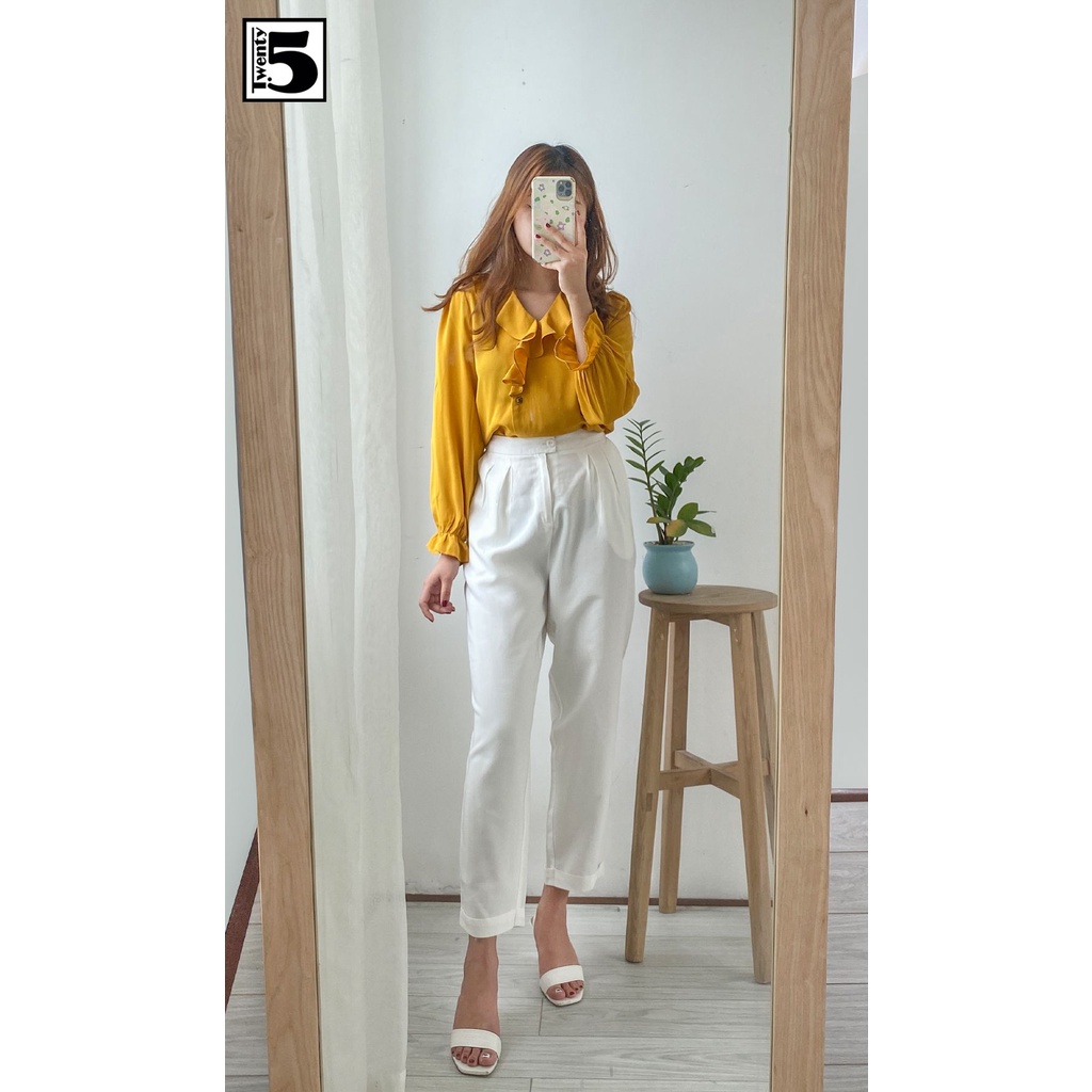 Quần baggy nữ công sở cạp cao bo gấu gập Twentyfive N631