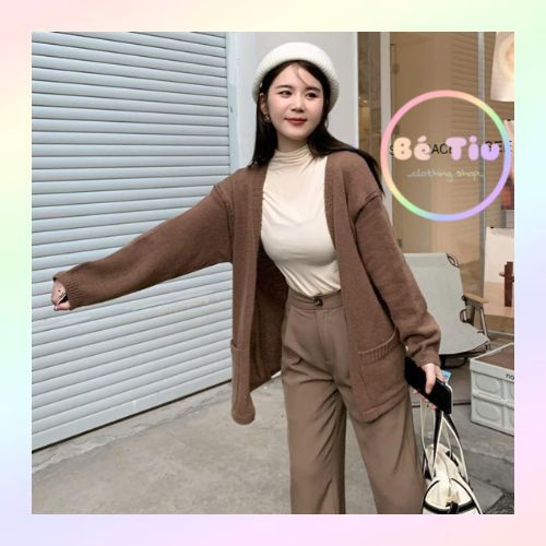 Áo Khoác Len Cardigan Choàng Mỏng 2 Túi Vuông Tay Dài | Bé Tiu Clothing