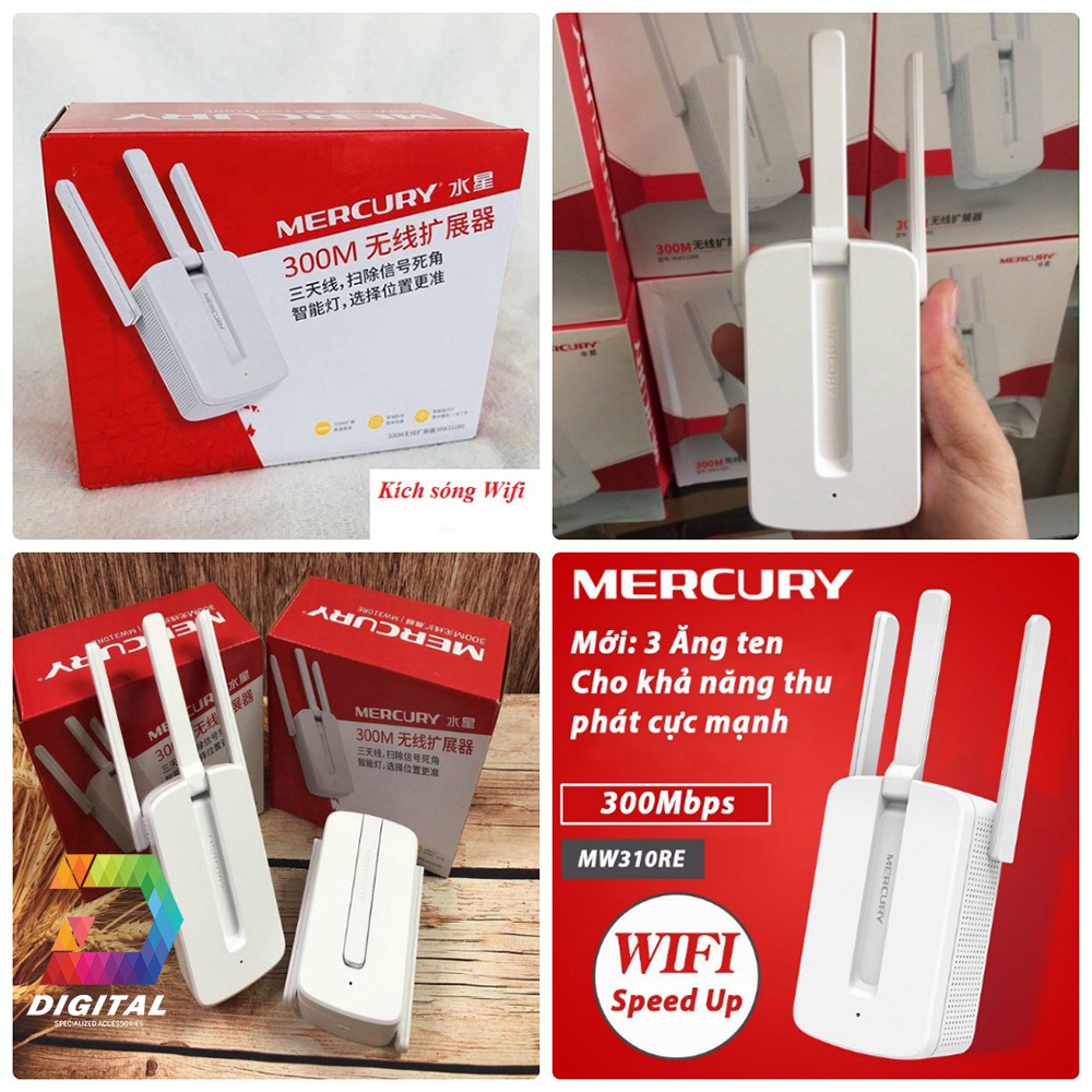 Kích Sóng Wifi Mercury MW310RE 3 Râu 300Mbps Chính Hãng