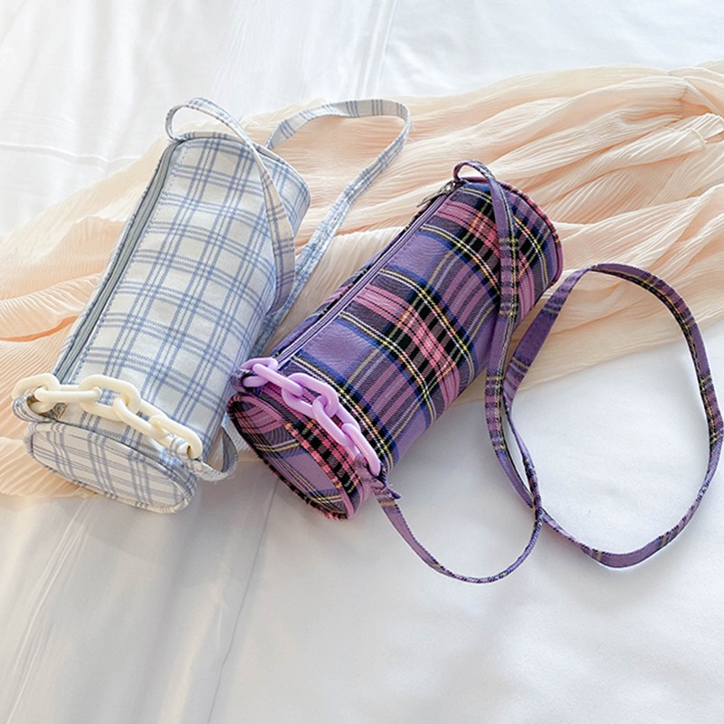 Túi Đeo Chéo Hình Trụ Họa Tiết Kẻ Sọc Thời Trang Hàn Quốc