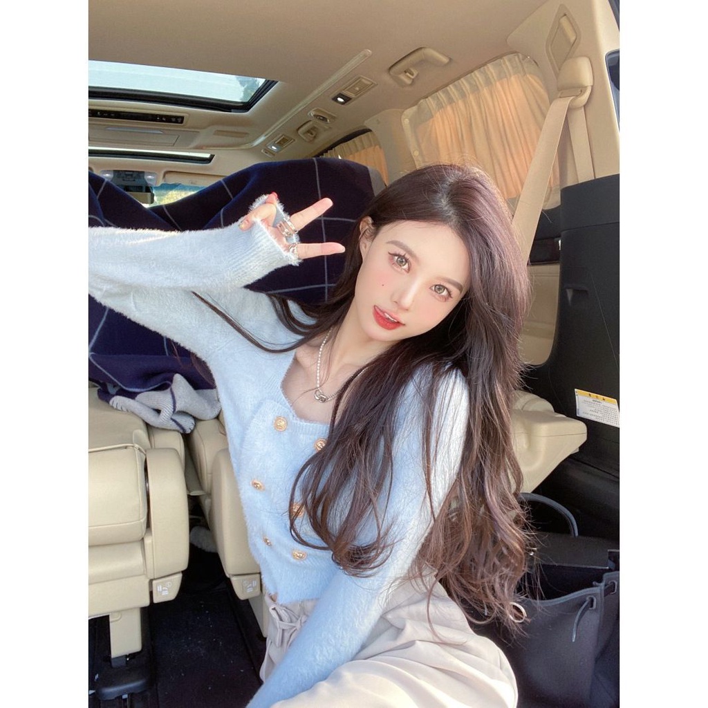 Áo Sweater Dệt Kim Dáng Ôm Ngắn Phong Cách Hàn Quốc Thời Trang Mùa Đông Mới