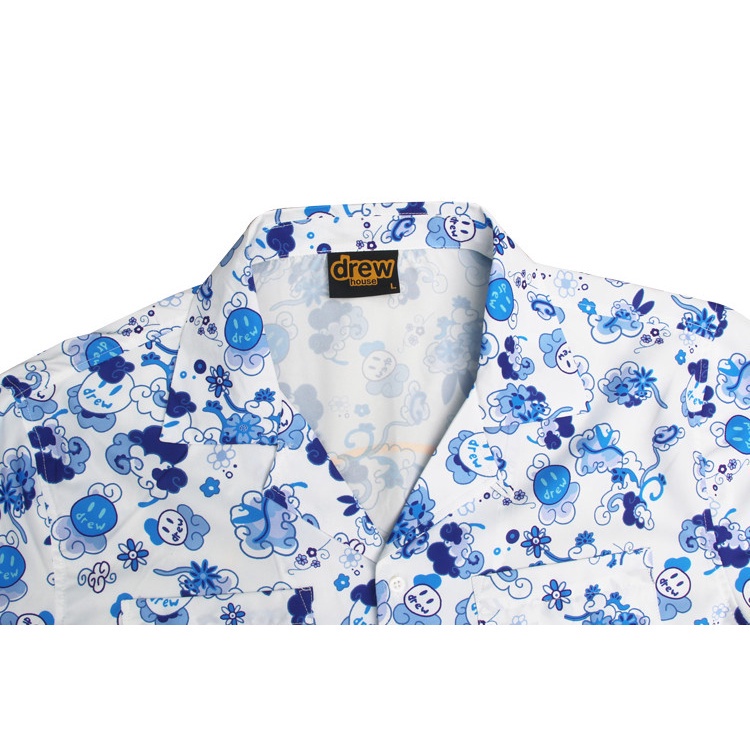 Bán Chạy Nhất DR * W Áo Sơ Mi Tay Ngắn In Hình Mặt Cười Màu Xanh Danube Kích Thước Lớn Unisex