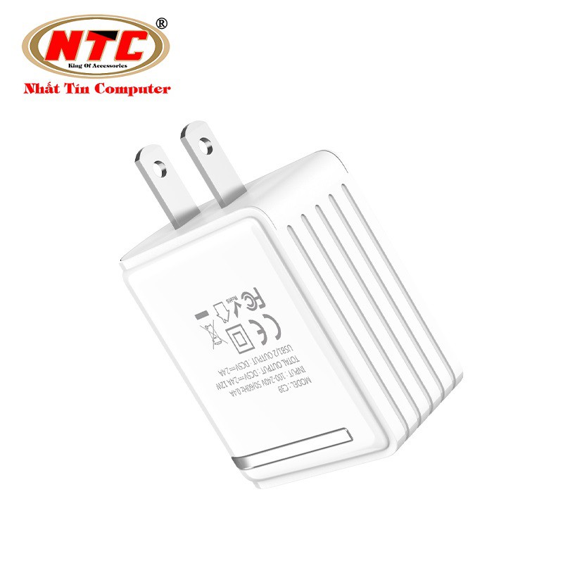 Cốc sạc 2 cổng Hoco C39 US - MAX 5V-2.4A (12W) - màn hình LCD hiển thị điện áp - Hãng phân phối chính thức