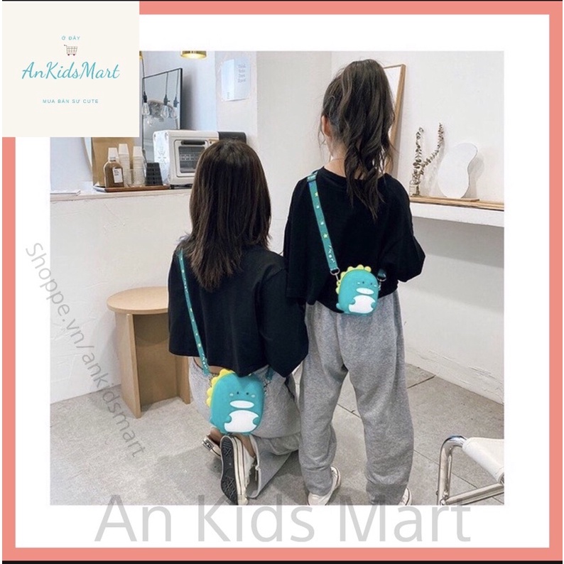 Túi đeo chéo mini cho bé hình Khủng Long silicon dễ thương