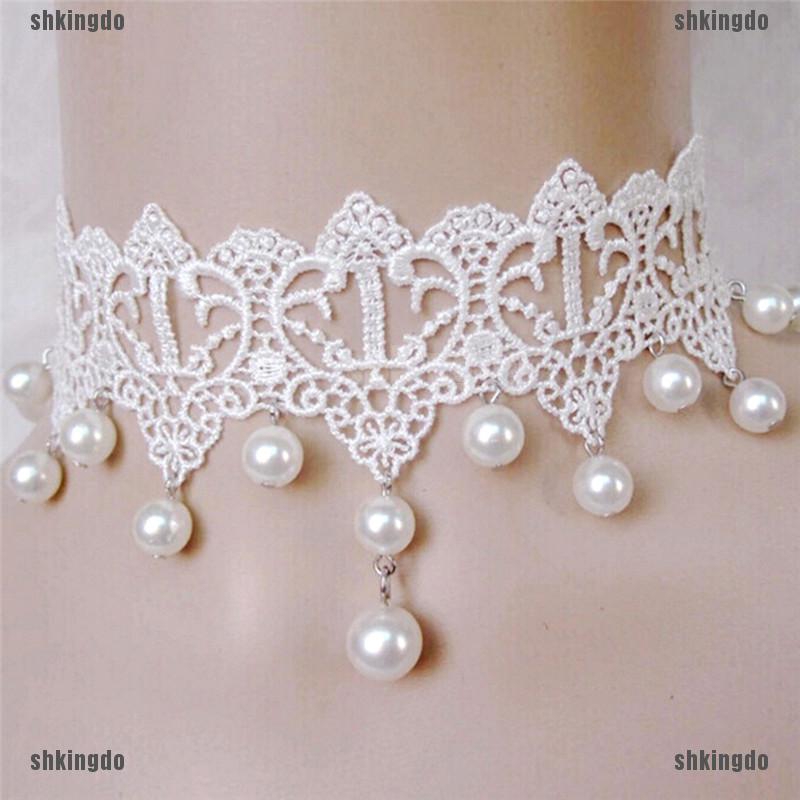 Dây chuyền choker ren phối ngọc trai giả thời trang cho nữ