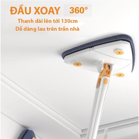 Cây lau nhà GEARSHOP hỗ trợ lau trần nhà, lau kính hình tam giác đa năng tự vắt xoay 360 độ thông minh