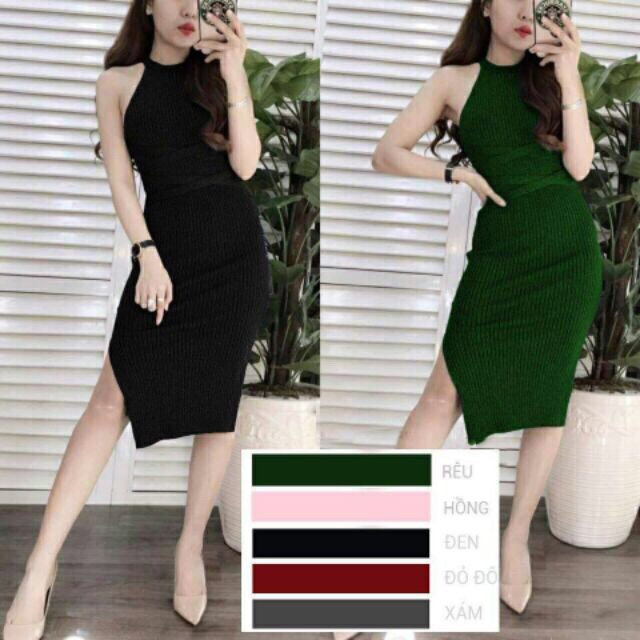 Váy Body Cổ Yếm Đan Dây Xẻ Đùi - Loại 1m VN05