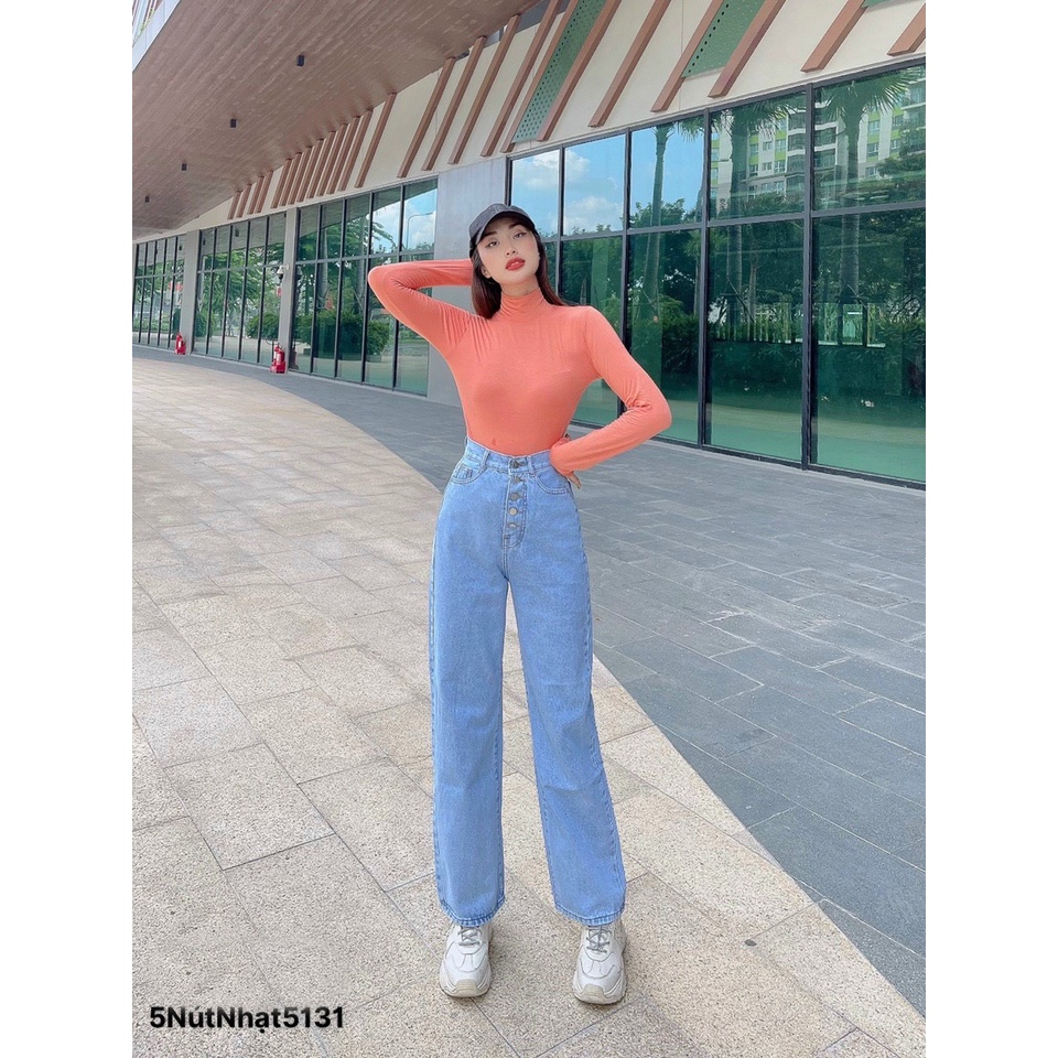 [VIDEO+FREESHIP ] QUẦN JEANS ỐNG RỘNG NỮ LƯNG CAO LAI CUỐN 5 NÚT TRƯỚC MÀU XANH NHẠT XÁM ĐEN MỀM MỊN ĐỈNH CAO HADI