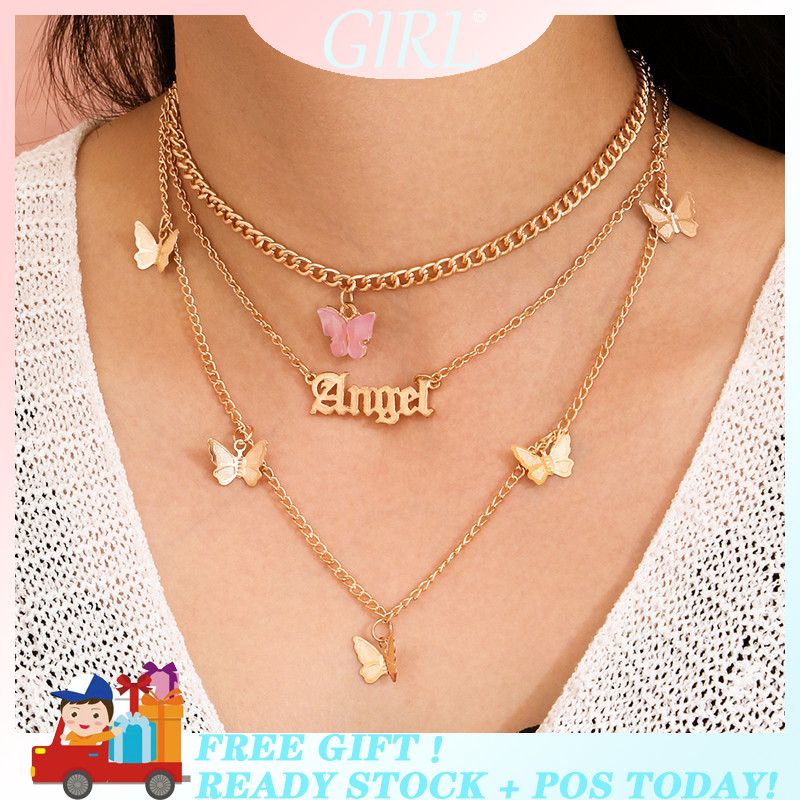 ✨Girlunderwear ✨Bohemian Cute Butterfly Choker Necklace for Women Street Style Statement Necklace Gold Color Letter Necklace Jewelry