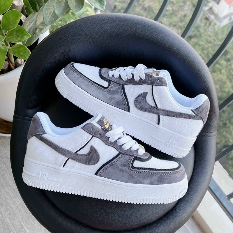 Giày thể thao sneaker Af1 trắng xám nâu u vải canvas mới siêu phẩm ảnh thật +Freeship
