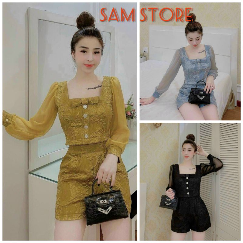 Set Đùi Gấm Tapta Áo Tay Voan Dài Size M SamStore