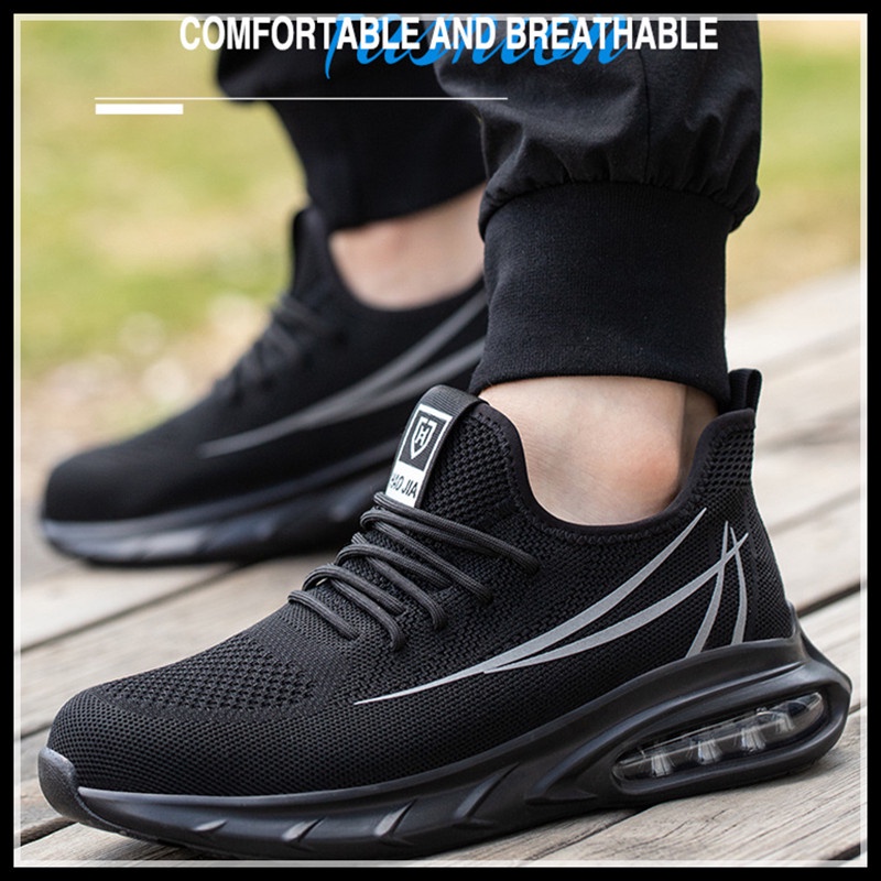 Giày Sneaker Bảo Vệ An Toàn Siêu Nhẹ Chống Va Chạm Chống Mài Mòn Phối Lưới Thép Cho Nam