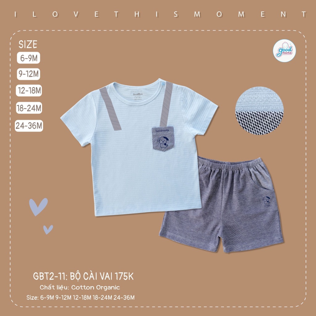 Bộ quần áo cộc tay bé trai thiết kế giả đai vải cotton mềm mại họa tiết động vật đáng yêu Good Mama
