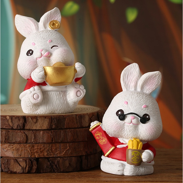 Decor taplo xe ô tô tượng thỏ may mắn trang trí bàn học, terrarium năm Quí Mão