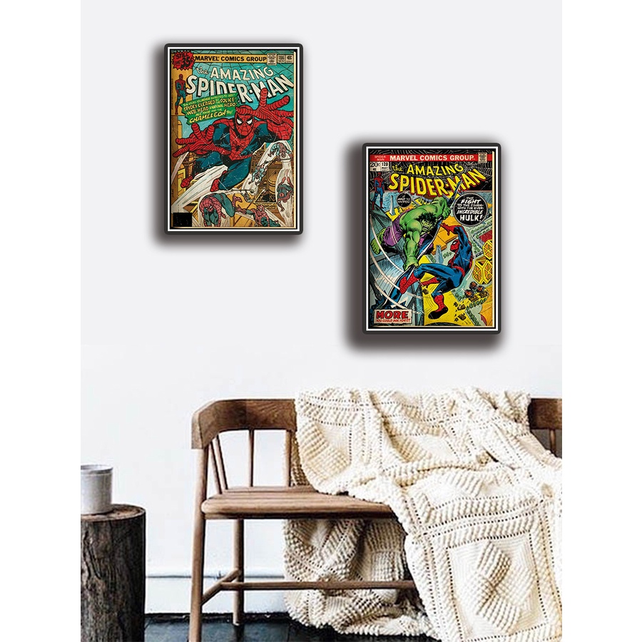Áp Phích Giấy kraft Hoạt Hình Người Nhện Trang Trí Nội Thất Phong Cách retro