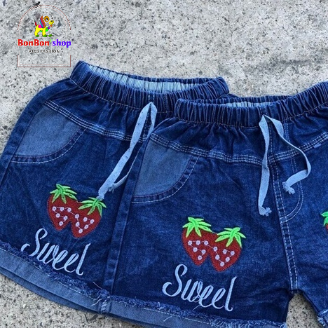 Quần đùi jean bé gái size đại từ 10 kg đến 40kg vải mền cho giãn thoải mái, BONSHOP-QJ03