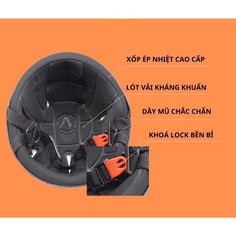 Mũ Bảo Hiểm 1/2 Đầu Chính Hãng Hàng Chất Lượng Cao Kèm Kính