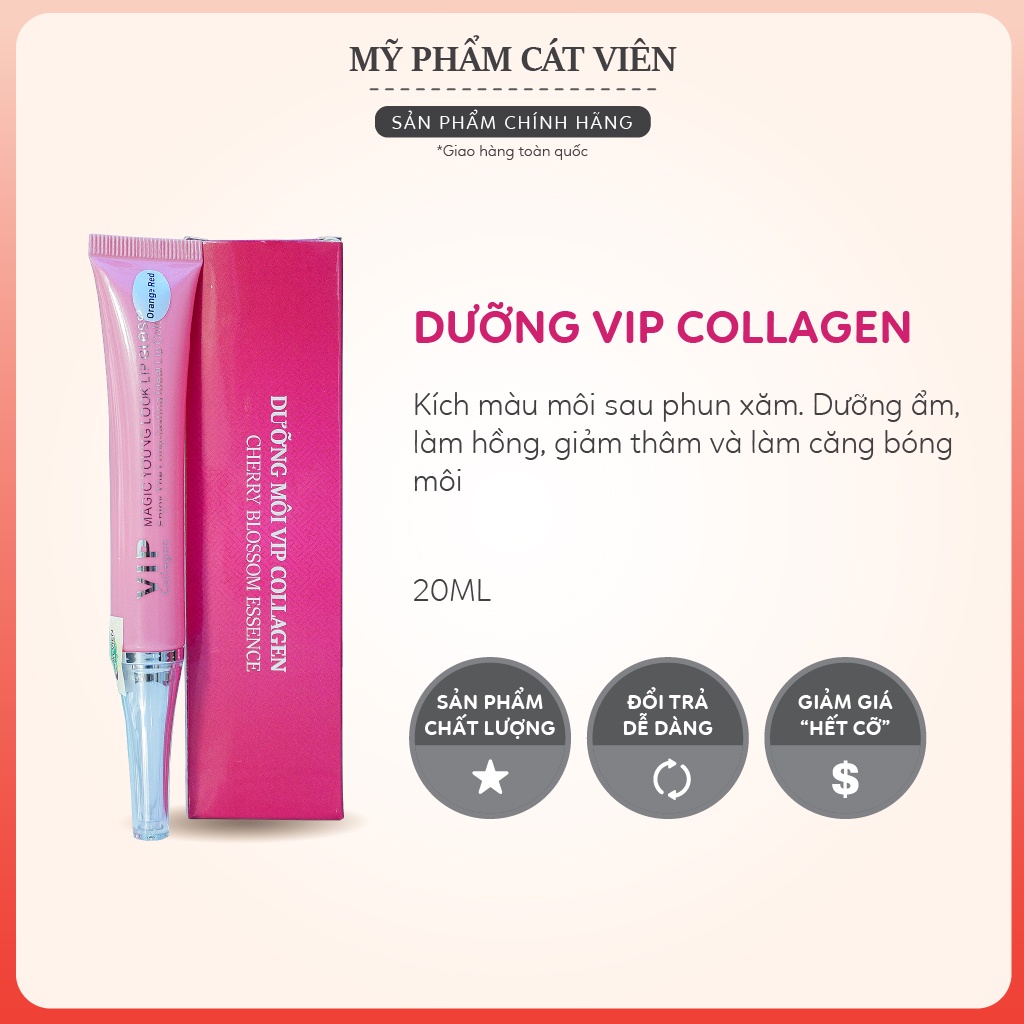 Son dưỡng VIP Collagen, son bóng kích màu môi, dưỡng ẩm môi, thích hợp sử dụng sau phun xăm, môi khô nhăn, môi thâm