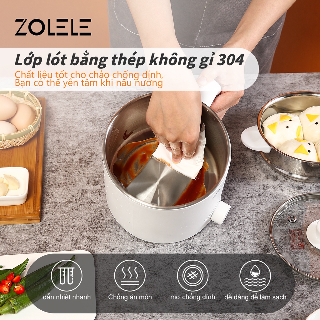 Nồi lẩu điện đa năng ZOLEL ZC301 1.6L 600W chức năng nấu lẩu chiên xào hấp luộc