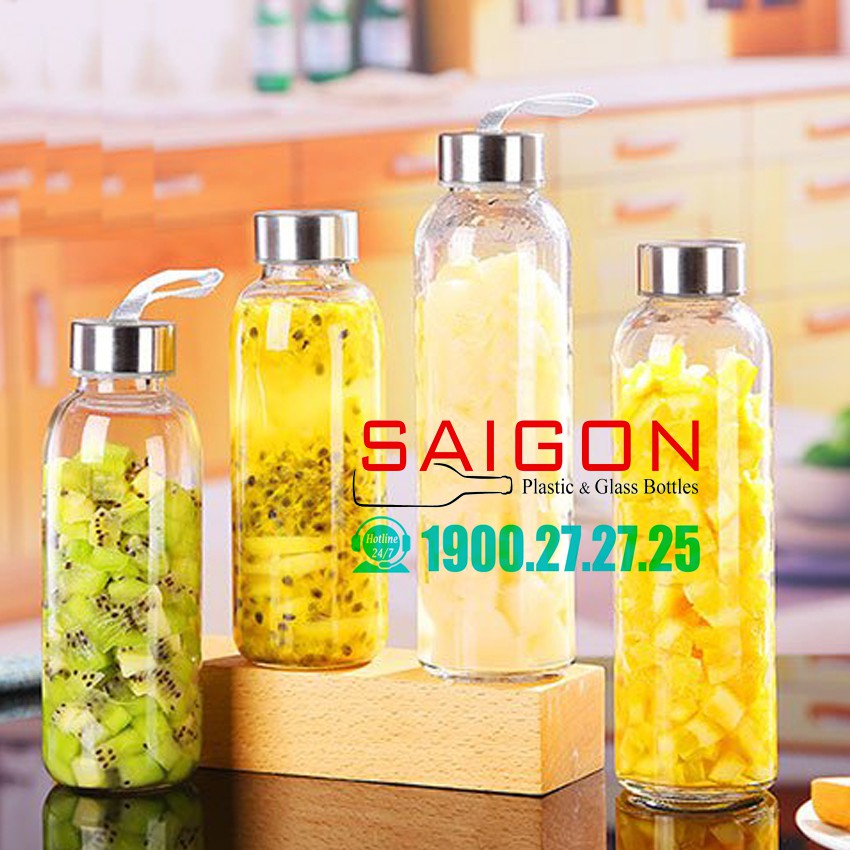 Bình Nước Thủy Tinh 500ml Nắp Dây Xách