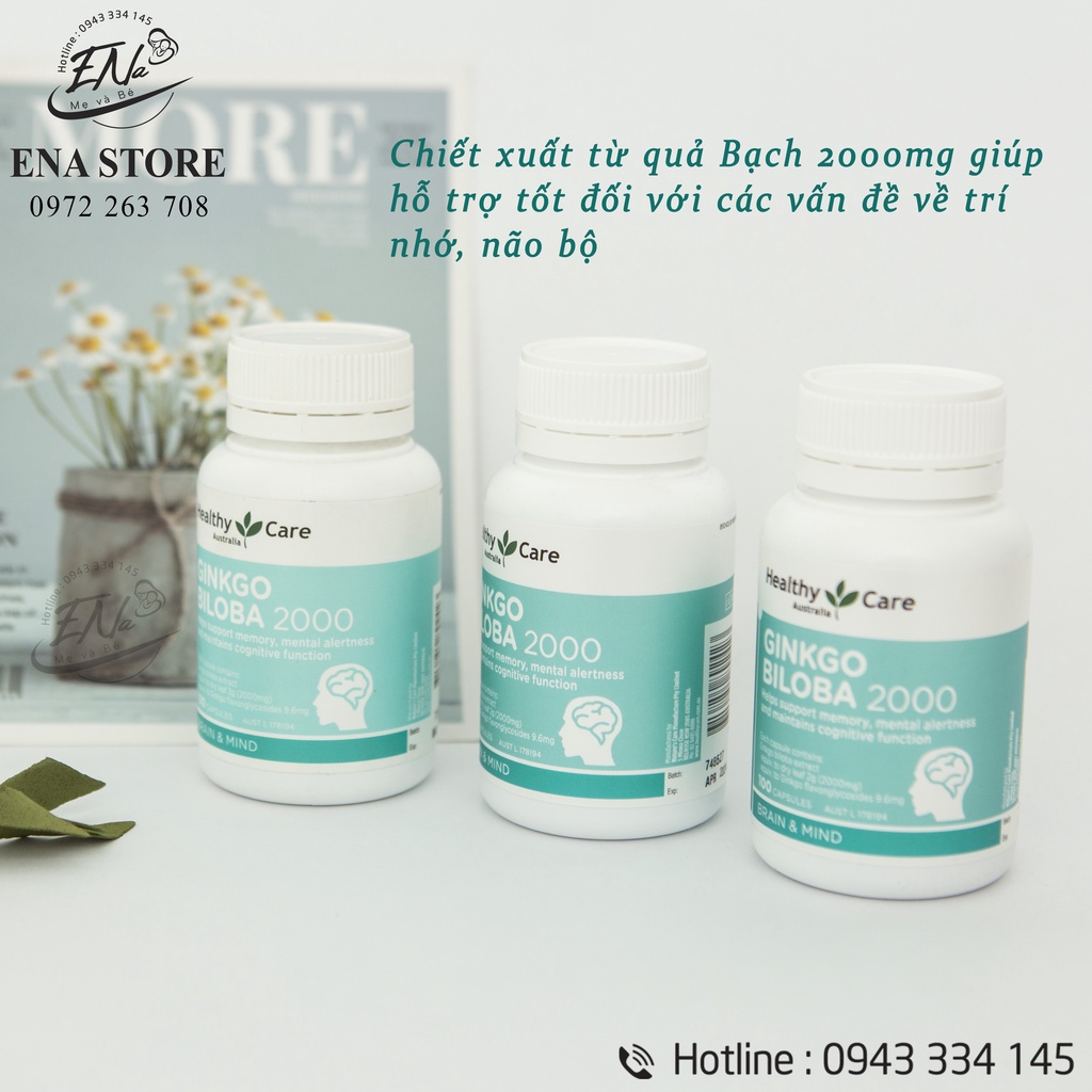 [date: 2023] Viên uống Bổ não Healthy Care Ginkgo Biloba 2000mg của Úc 100 viên