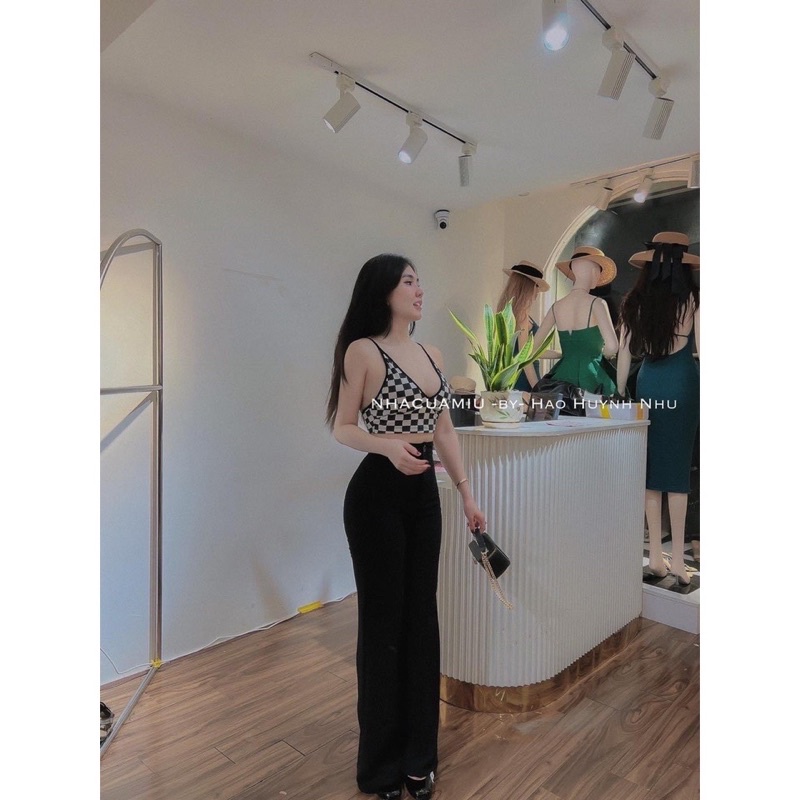 Áo kiểu dây caro croptop ôm body CR7