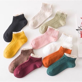 Set 10 đôi tất vớ nữ ngắn cổ vintage cổ bèo nhiều màu
