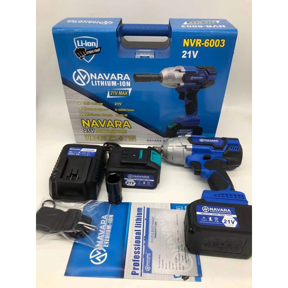 Máy Siết Bulong Navara 6003 21v Lực Siết 880Nm - Tặng Kèm Bộ Phụ Kiện 23 Chi Tiết Cao Cấp - Hàng Chính hãng