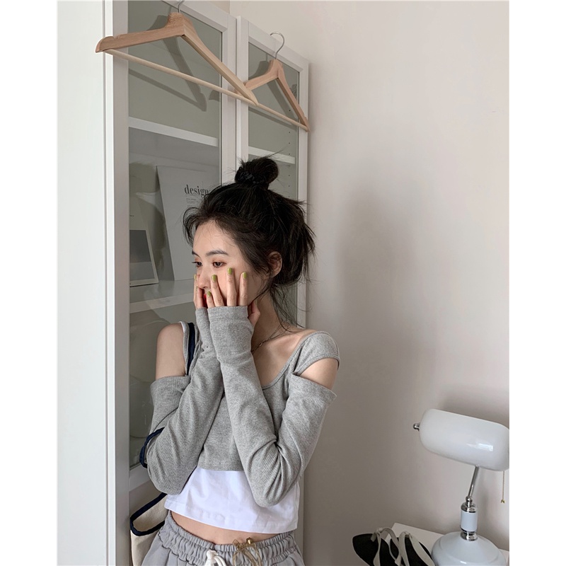 Áo Thun Tay Dài Dáng Ôm Xếp Ly Thời Trang Cho Nữ