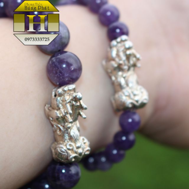 Vòng Tay T.anh tím mix tỳ hưu bạc