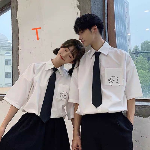 Áo sơ-mi cộc tay in gấu kèm cà vạt TTB766