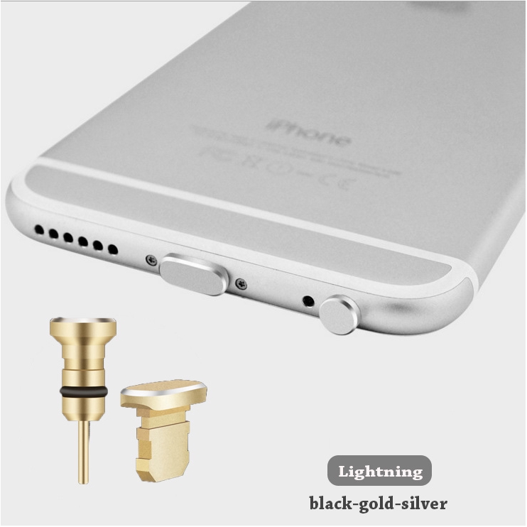 Phone Accessory Alloy Lightning Type C Micro USB Charging Port + 3.5mm Earphone Port Dust Plug For iPhone Android