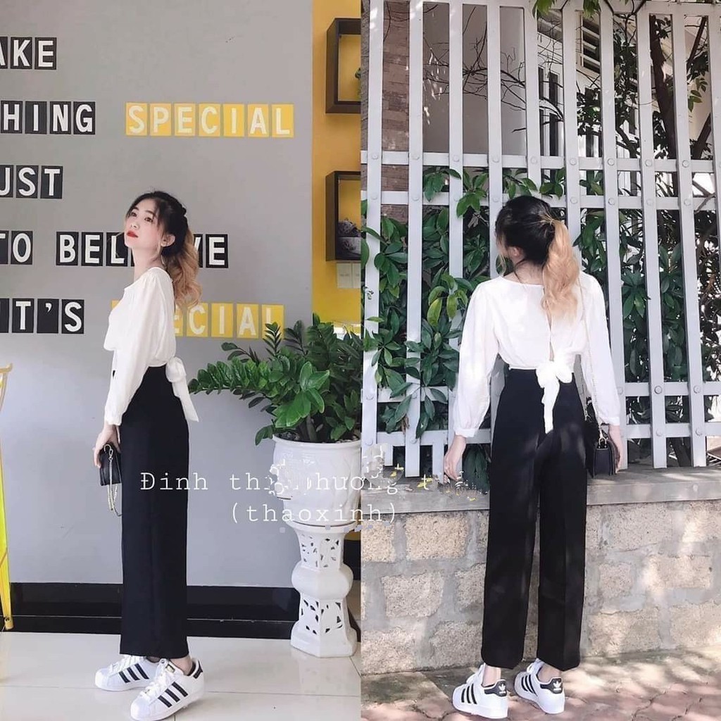 SET ÁO VOAN THẮT NƠ LƯNG MIX QUẦN ỐNG SUÔNG ỐNG SỚ ULZZANG -(Sắn) | BigBuy360 - bigbuy360.vn