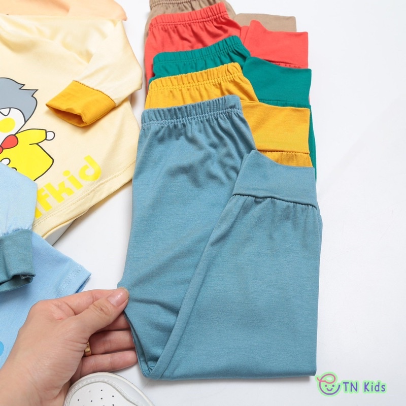 NT084 Bộ dài tay thun lạnh Minky Mom in hoạ tiết con vật dễ thương phối viền màu cho bé trai, bé gái