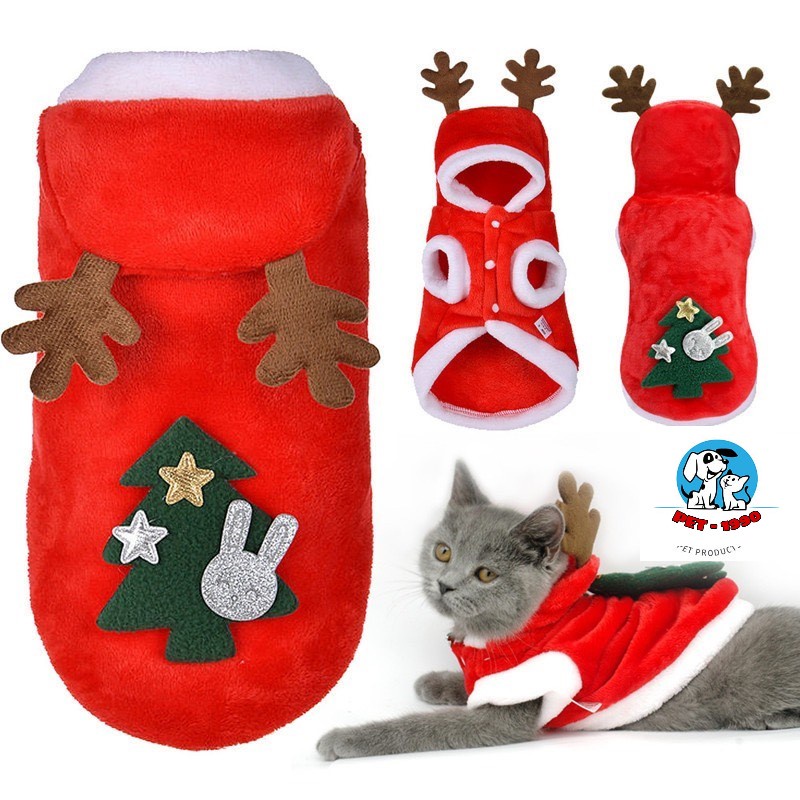 Áo Noel Chó Mèo Thú Cưng Hoạ Tiết Hình Cây Thông Giáng Sinh Có Mũ Siêu Đẹp - Áo Noel Thú Cưng - PET1990