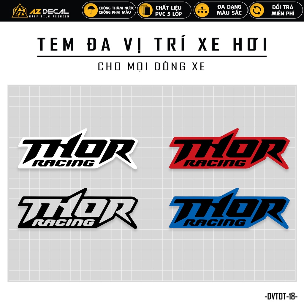 Tem Dán Xe Ô Tô Thor Racing | DVTOT-18 | Decal Team Sticker Dán Sườn Capo Kính Lái Cản Sau Xe Hơi Oto Đẹp