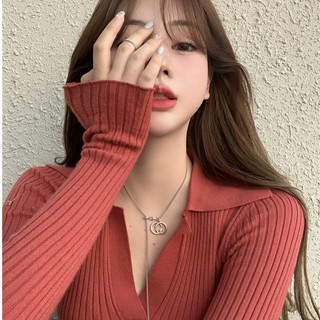 SUXI NEW Áo Thun Dệt Kim Tay Dài Màu Trơn Thiết Kế Ôm Sát Tôn Dáng
