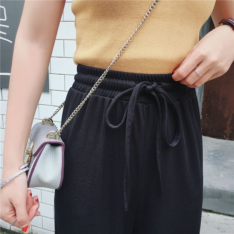 Quần ống rộng lưng cao co dãn cho nữ