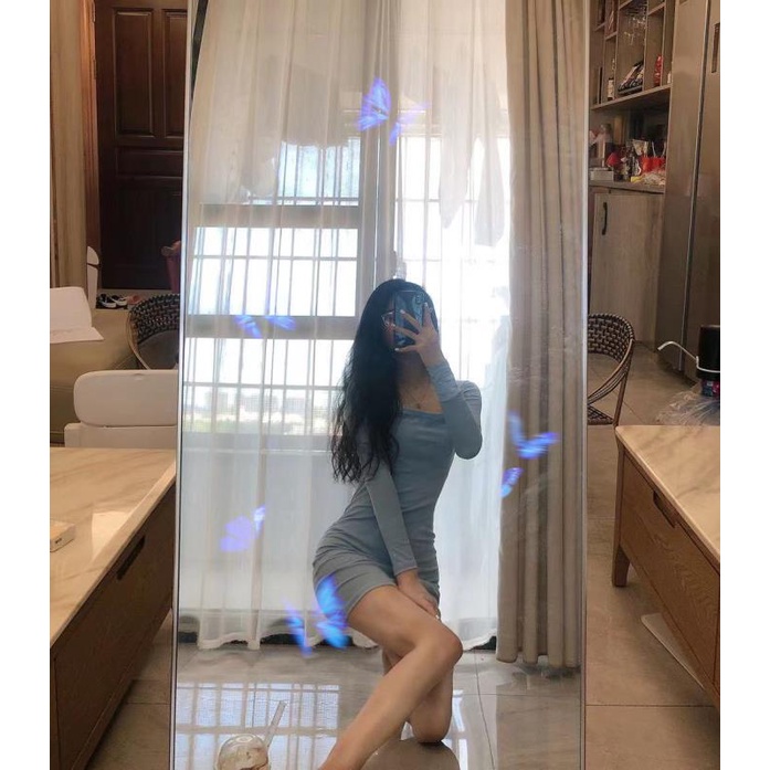 Đầm cổ vuông dài tay🌼NaNo Studio🌼 Váy xanh ôm sát tôn dáng hot trend cho nữ | BigBuy360 - bigbuy360.vn