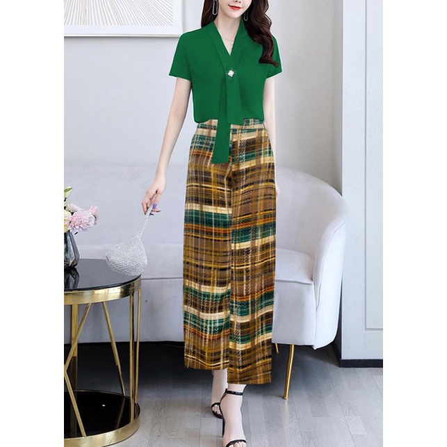 SHOPPRO - THỜI TRANG CÔNG SỞ - SET BỘ NỮ ÁO CỔ TIM ĐÍNH PHỤ KIỆN PHỐI QUẦN ỐNG SUÔNG HỌA TIẾT 3289 3134 3128 3218